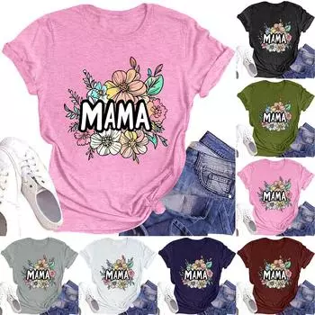 Женская модная футболка с круглым вырезом и коротким рукавом, повседневный топ с принтом ко Дню матери S розовый
