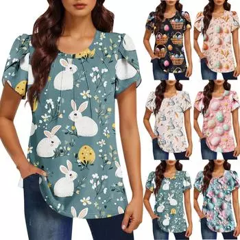 Женская модная футболка с круглым вырезом и коротким рукавом с принтом, повседневная, базовая, плиссированная, пуловер XXL розовый