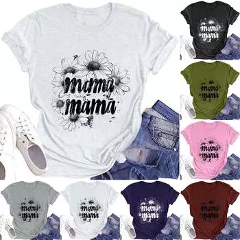 Женская модная футболка с круглым вырезом и коротким рукавом, повседневный топ с принтом ко Дню матери S розовый