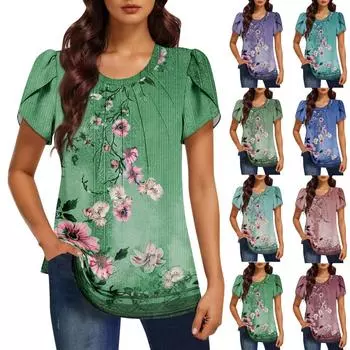 Женская модная футболка с круглым вырезом и коротким рукавом с принтом, повседневная, базовая, плиссированная, пуловер XL винный