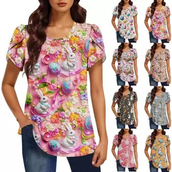 Женская модная футболка с круглым вырезом и коротким рукавом с принтом, повседневная, базовая, плиссированная, пуловер S красный