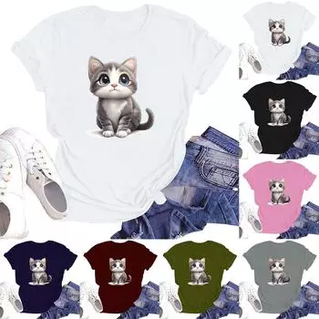 Женская модная футболка с круглым вырезом и коротким рукавом, пуловер S