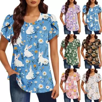 Женская модная футболка с круглым вырезом и коротким рукавом с принтом, повседневная, базовая, плиссированная, пуловер M фиолетовый