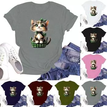 Женская модная футболка с круглым вырезом и коротким рукавом, пуловер S