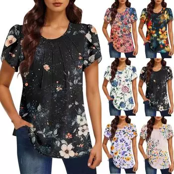 Женская модная футболка с круглым вырезом и коротким рукавом с принтом, повседневная, базовая, плиссированная, пуловер M жёлтый