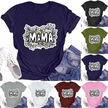 Женская модная футболка с круглым вырезом и коротким рукавом, повседневный топ с принтом ко Дню матери S розовый