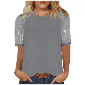 Женская модная футболка с круглым вырезом и коротким рукавом, пуловер L