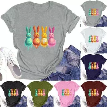 Женская модная футболка с круглым вырезом и коротким рукавом, повседневный топ с пасхальным принтом L