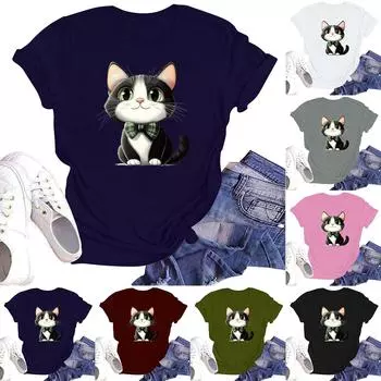 Женская модная футболка с круглым вырезом и коротким рукавом, пуловер L