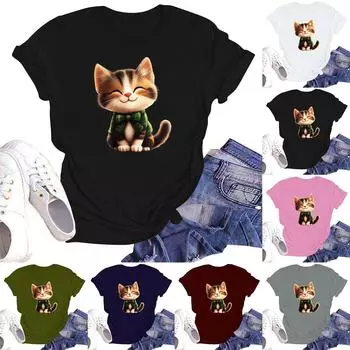 Женская модная футболка с круглым вырезом и коротким рукавом, пуловер XXL