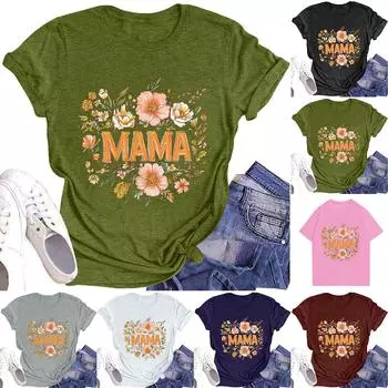 Женская модная футболка с круглым вырезом и коротким рукавом, повседневный топ с принтом ко Дню матери XXL розовый