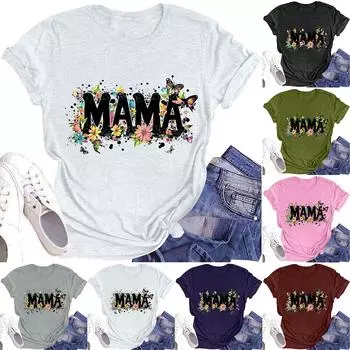 Женская модная футболка с круглым вырезом и коротким рукавом, повседневный топ с принтом ко Дню матери XXL