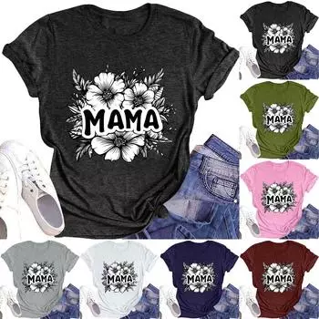 Женская модная футболка с круглым вырезом и коротким рукавом, повседневный топ с принтом ко Дню матери L чёрный