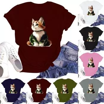 Женская модная футболка с круглым вырезом и коротким рукавом, пуловер S