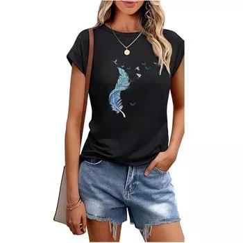 Женская модная футболка с круглым вырезом, весенне-летняя повседневная женская футболка с принтом S чёрный