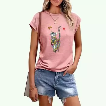 Женская модная футболка с круглым вырезом, весенне-летняя повседневная женская футболка с принтом S чёрный