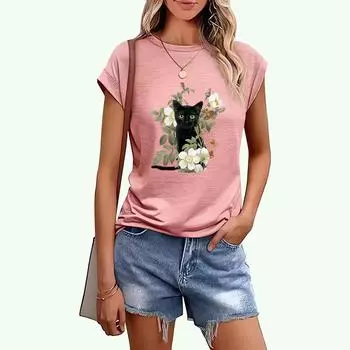 Женская модная футболка с круглым вырезом, весенне-летняя повседневная женская футболка с принтом S чёрный