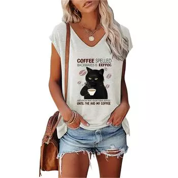 Женская модная футболка с летним принтом и V-образным воротником, женская повседневная футболка с коротким рукавом S белый