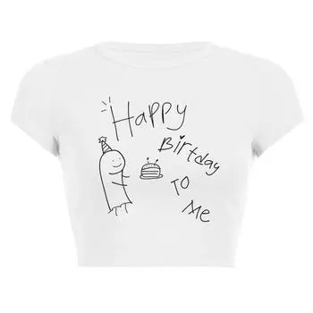 Женская модная футболка с минималистичным принтом в европейском и американском стиле, топ с открытым пупком и открытым пупком S белый