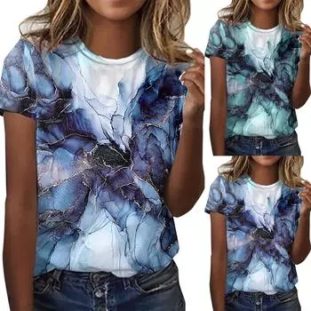 Женская модная футболка с принтом, блузка с короткими рукавами, повседневные топы с круглым вырезом XXL зелёный