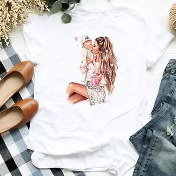 Женская модная футболка с принтом Футболка Happy Time Мультфильм Мама Мама Мать 90-х годов Лето с коротким рукавом Женская базовая футболка Футболки с рисунком S