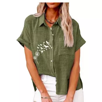 Женская модная футболка с принтом, летняя и осенняя футболка с коротким рукавом на пуговицах, женская повседневная футболка с воротником с лацканами, свободные блузки S белый