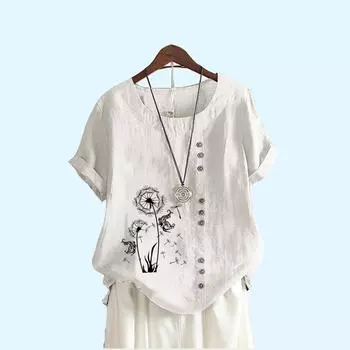 Женская модная футболка с принтом, повседневный топ с коротким рукавом, летние свободные блузки с круглым воротником большого размера S коричневый