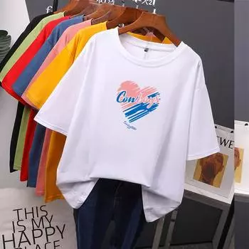 Женская модная футболка с принтом Sweet Love Hearts Harajuku, повседневные футболки с рисунком, футболка с коротким рукавом и принтом M чёрный