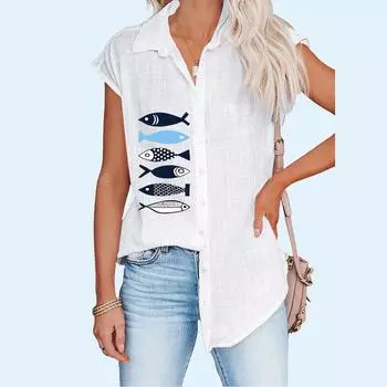 Женская модная футболка с принтом, весенне-летняя повседневная блузка с коротким рукавом, тонкий кардиган размера плюс S белый