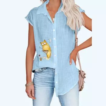 Женская модная футболка с принтом, весенне-летняя повседневная блузка с коротким рукавом, тонкий кардиган размера плюс S белый