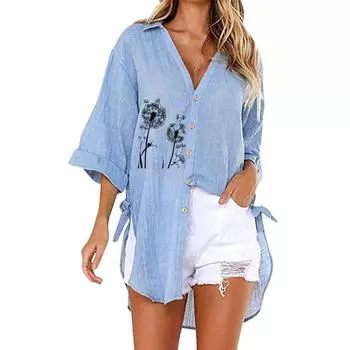 Женская модная футболка с v-образным вырезом и половиной рукава, летняя и осенняя повседневная однотонная рубашка на пуговицах, свободные длинные блузки S белый