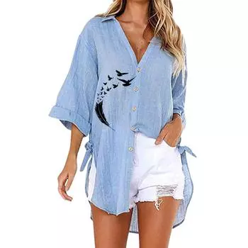 Женская модная футболка с v-образным вырезом и половиной рукава, летняя и осенняя повседневная однотонная рубашка на пуговицах, свободные длинные блузки S белый