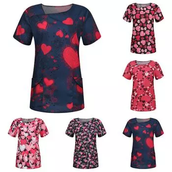 Женская модная футболка с v-образным вырезом и карманами и короткими рукавами, одежда для медсестер L чёрный