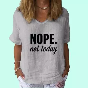 Женская модная футболка с V-образным вырезом, повседневная, из хлопка и льна, с коротким рукавом, женская футболка с принтом S