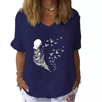 Женская модная футболка с V-образным вырезом и коротким рукавом, повседневная, из хлопка и льна, тонкий топ, женский пуловер с цветочным принтом S белый