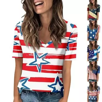 Женская модная футболка с v-образным вырезом и короткими рукавами, повседневная футболка с принтом L бежевый