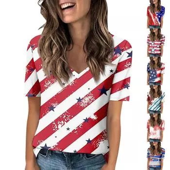 Женская модная футболка с v-образным вырезом и короткими рукавами, повседневная футболка с принтом L синий