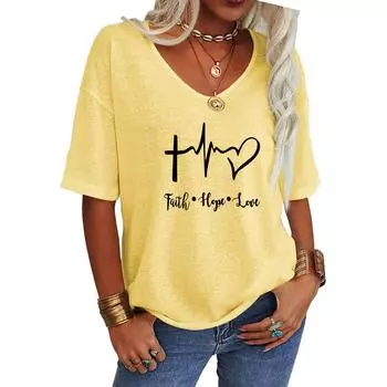 Женская модная футболка с V-образным вырезом, летняя повседневная футболка с коротким рукавом и принтом букв S белый