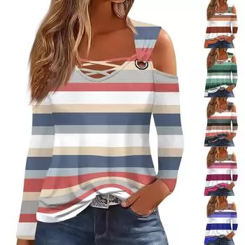 Женская модная футболка с V-образным вырезом и длинным рукавом, повседневная XXL синий