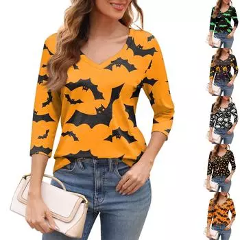 Женская модная футболка с v-образным вырезом и рукавом три четверти с цветочным принтом, повседневный топ XXL винный