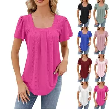 Женская модная футболка свободного кроя с квадратным вырезом и коротким рукавом на весну и лето L чёрный