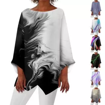 Женская модная футболка в стиле ретро с круглым вырезом и рукавом девять четвертей, нерегулярный подол, топ XXXXXL фиолетовый