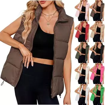 Женская модная хлопковая куртка без рукавов с воротником-стойкой, утолщенная жилетка на молнии L армия зеленый