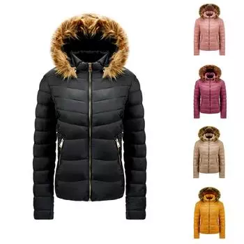 Женская модная хлопковая куртка на молнии с капюшоном, тонкая куртка с большим воротником S хаки