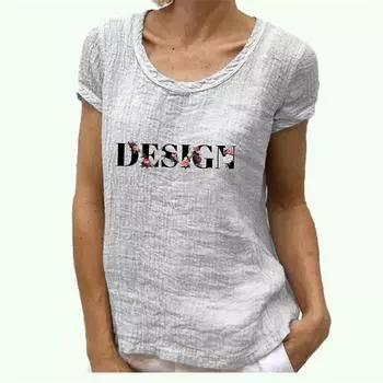 Женская модная хлопковая льняная футболка с круглым воротом и коротким рукавом, весенне-летняя блузка с принтом S розовый