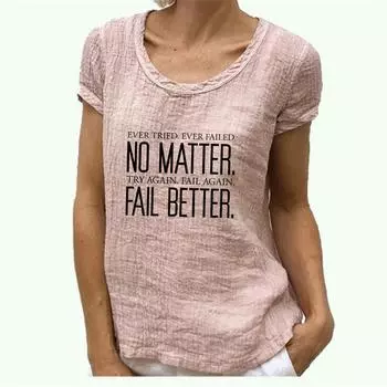 Женская модная хлопковая льняная футболка с круглым воротом и коротким рукавом, весенне-летняя блузка с принтом S розовый