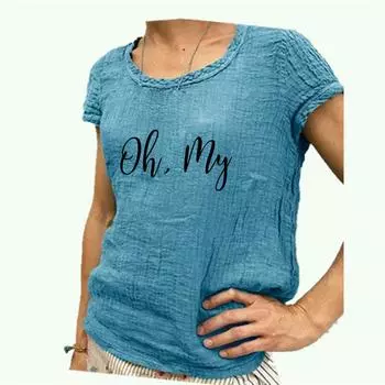 Женская модная хлопковая льняная футболка с круглым воротом и коротким рукавом, весенне-летняя блузка с принтом S розовый