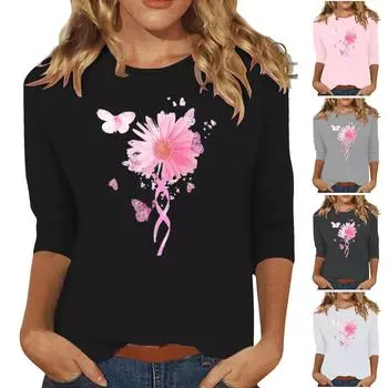 Женская модная и повседневная футболка с круглым вырезом и рукавом семь четвертей M белый