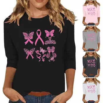 Женская модная и повседневная футболка с круглым вырезом и рукавом семь четвертей L чёрный