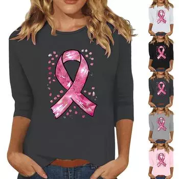 Женская модная и повседневная футболка с круглым вырезом и рукавом семь четвертей XXXL розовый